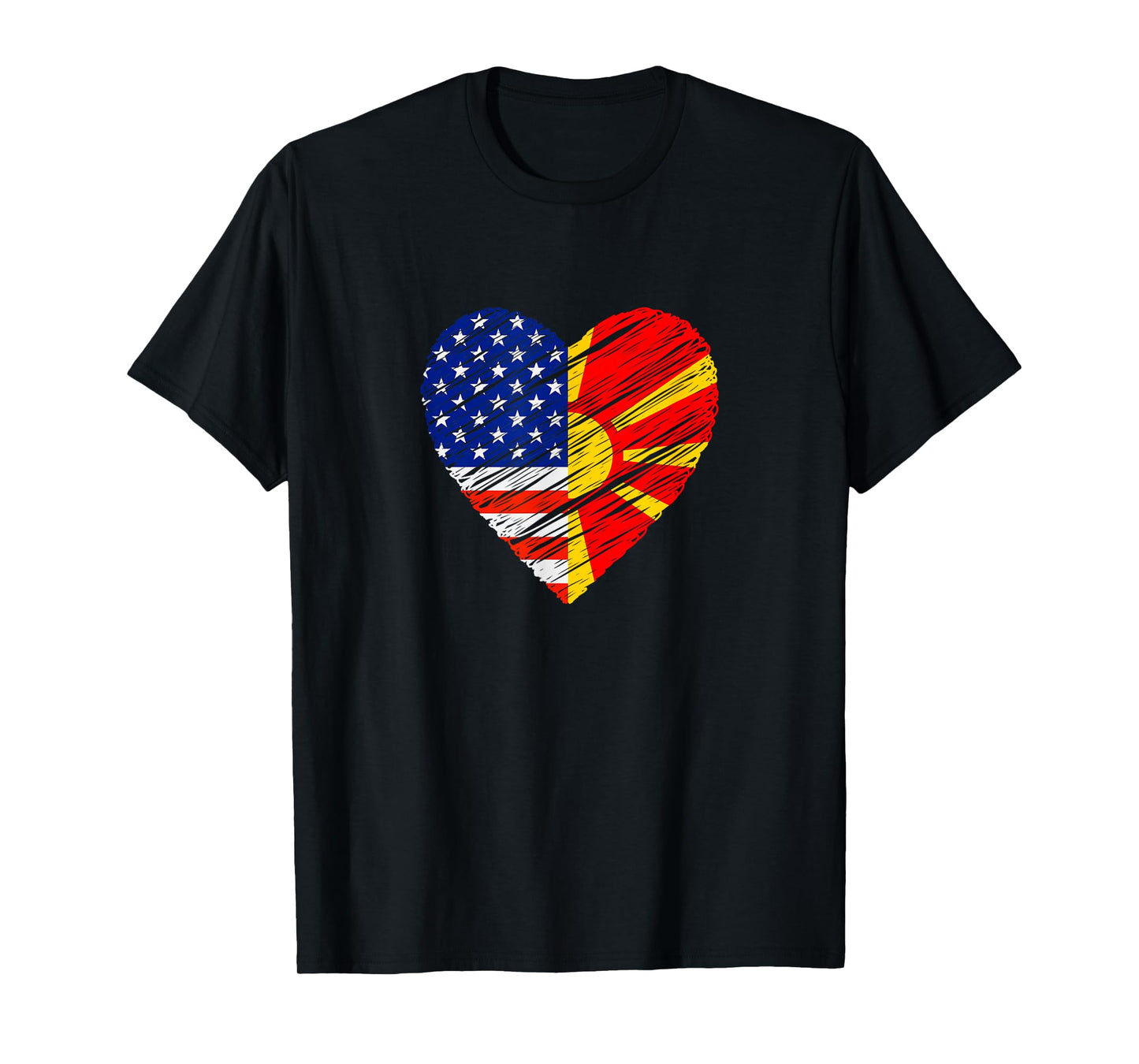Macedonia USA Heart American Flag Macedonian Flag Love Heart Women Kids Men T-Shirt