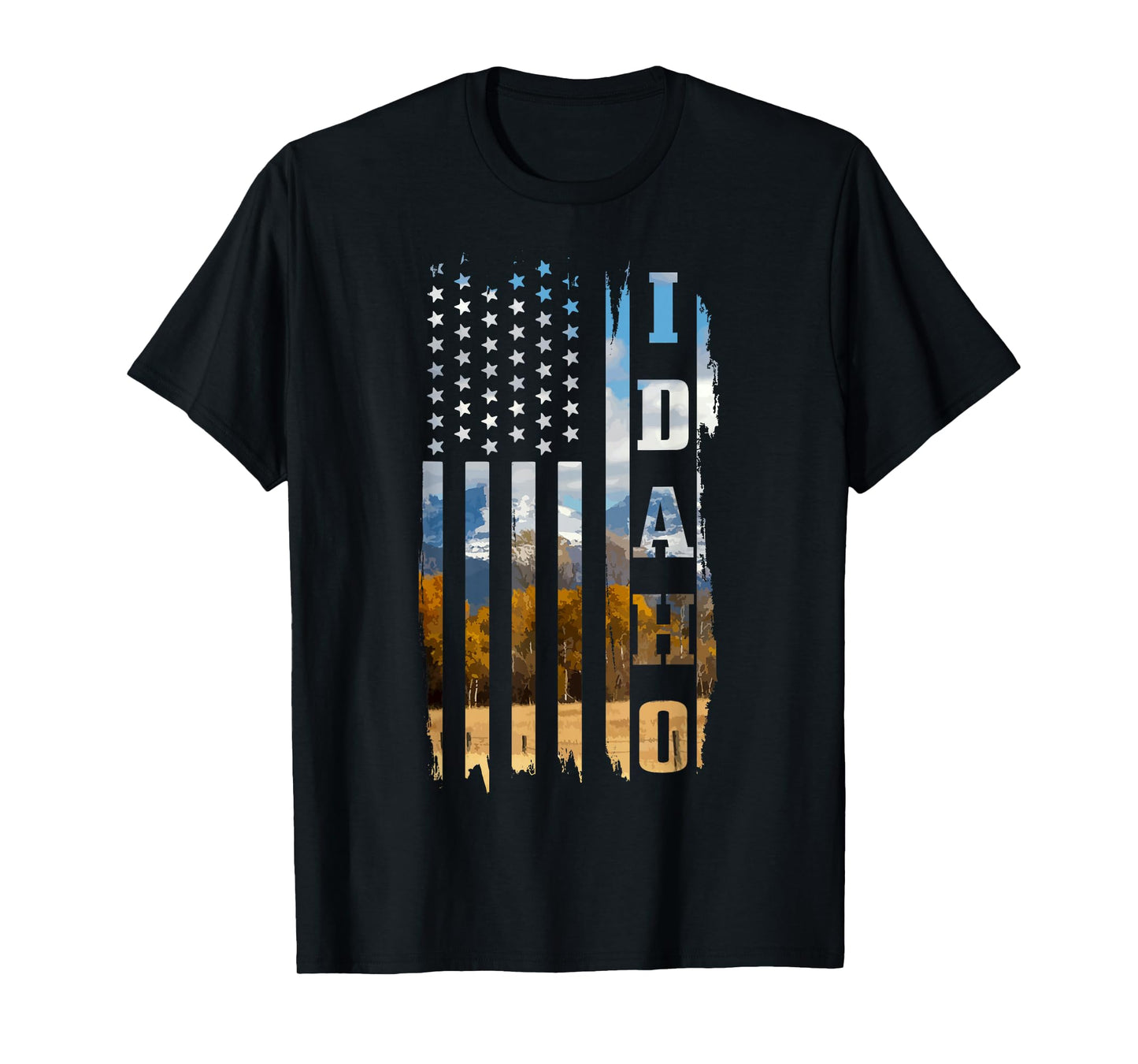 Idaho Patriotic American Flag Vintage Nature Hiking T-Shirt