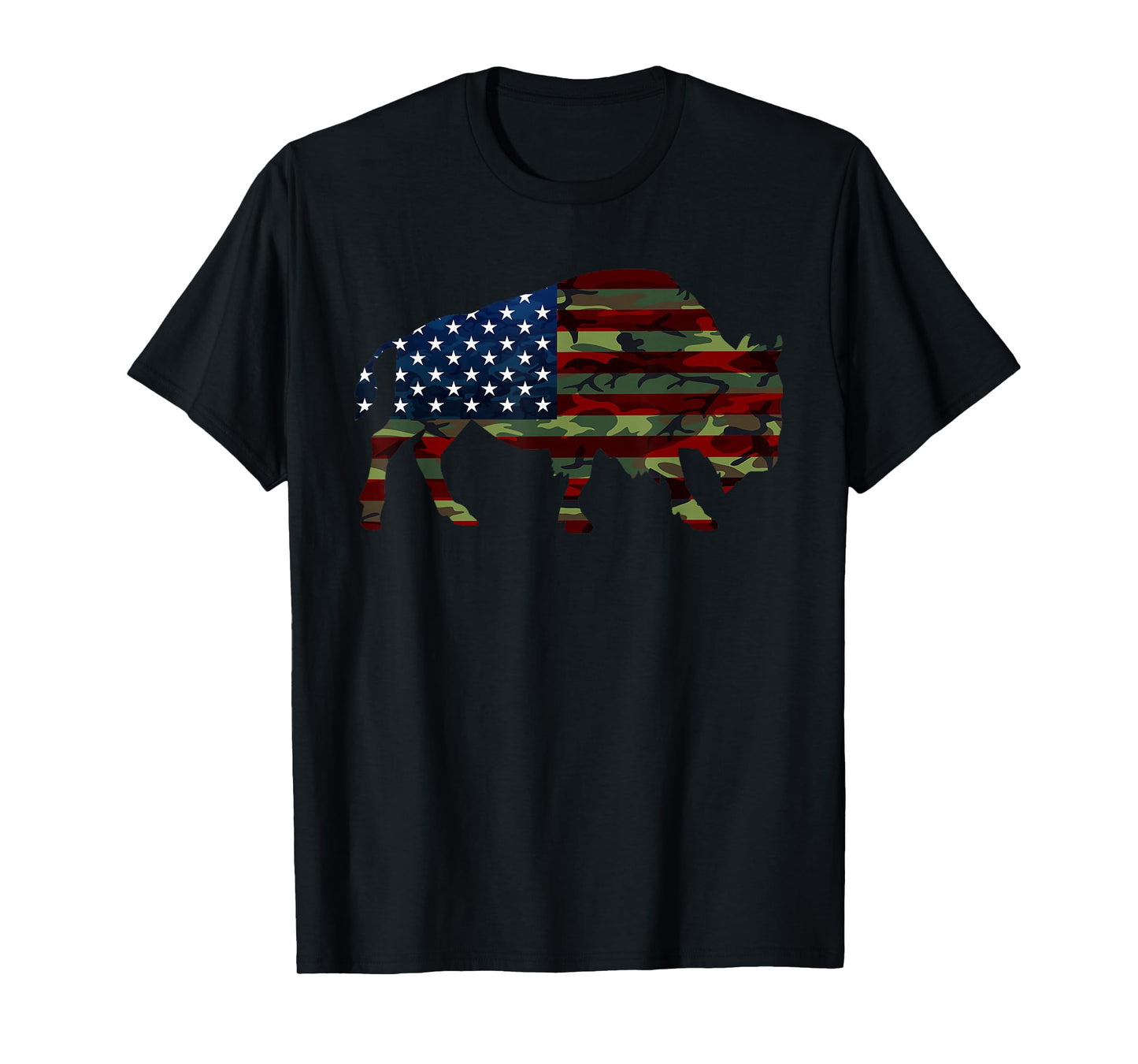 American Bison Cattle Ox USA Flag Camouflage Buffalo T-Shirt