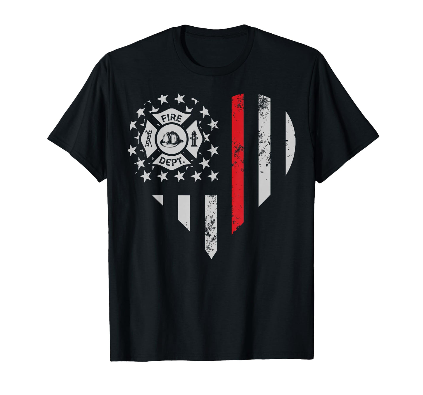Firefighter Love Thin Red Line Heart 4th of July USA Flag T-Shirt