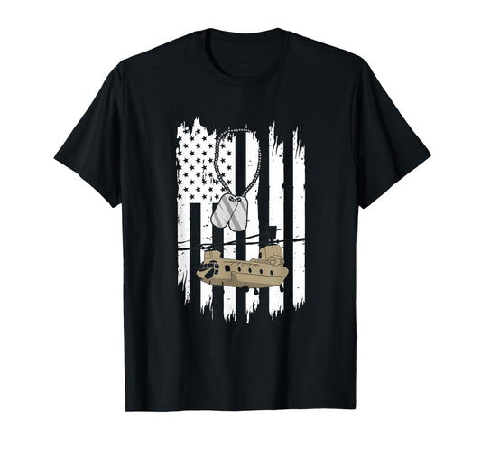 Military Aviation American Flag CH-47 Chinook Helicopter T-Shirt