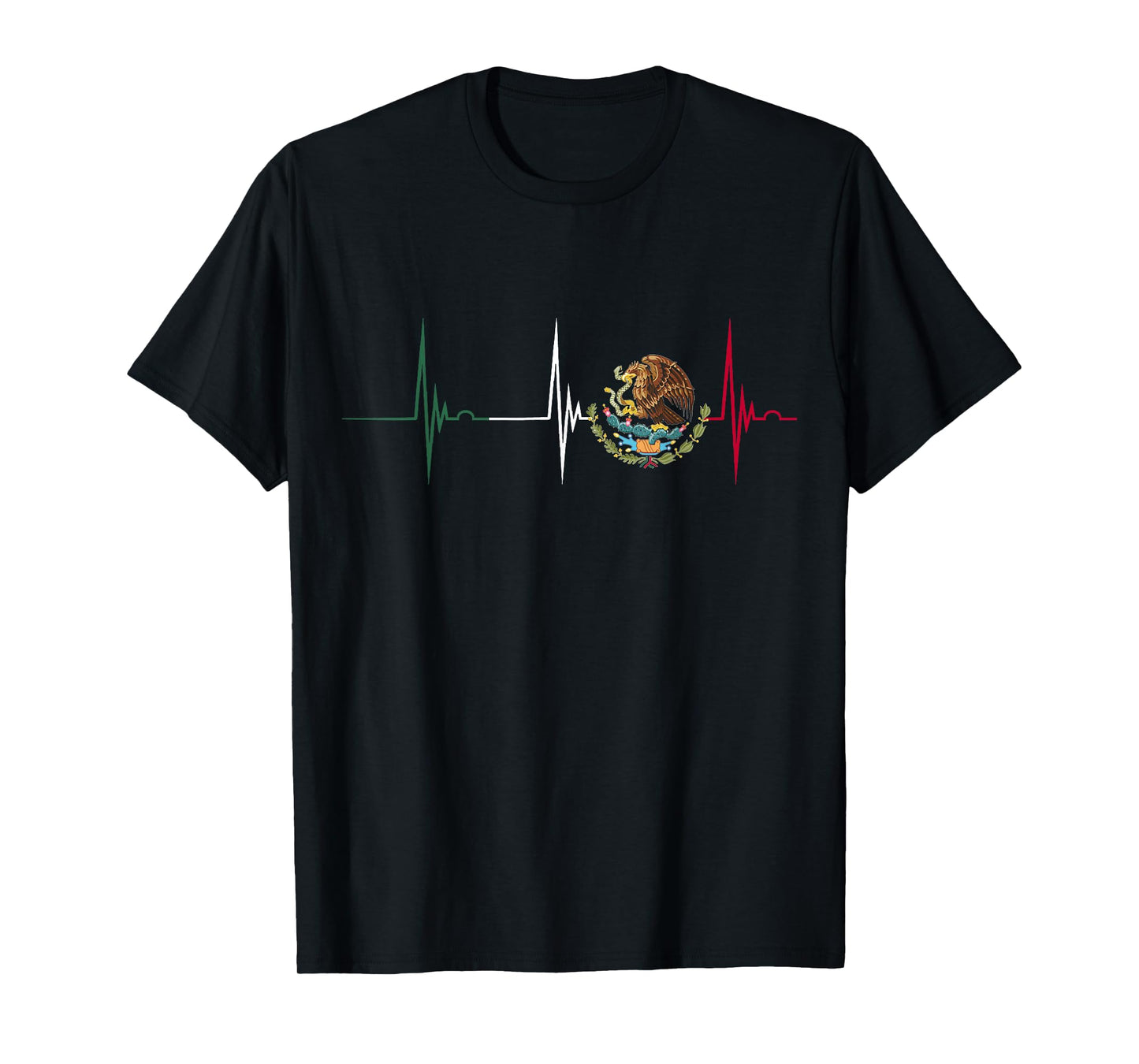 Mexico Heartbeat EKG Pulse Cardiogram Emblem Mexican Flag T-Shirt
