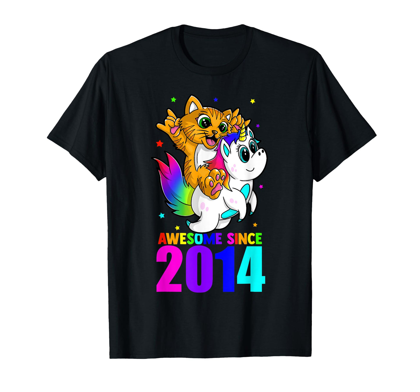 Awesome Since 2014 Unicorn Cat Birthday Girl Boys Cute Kids T-Shirt