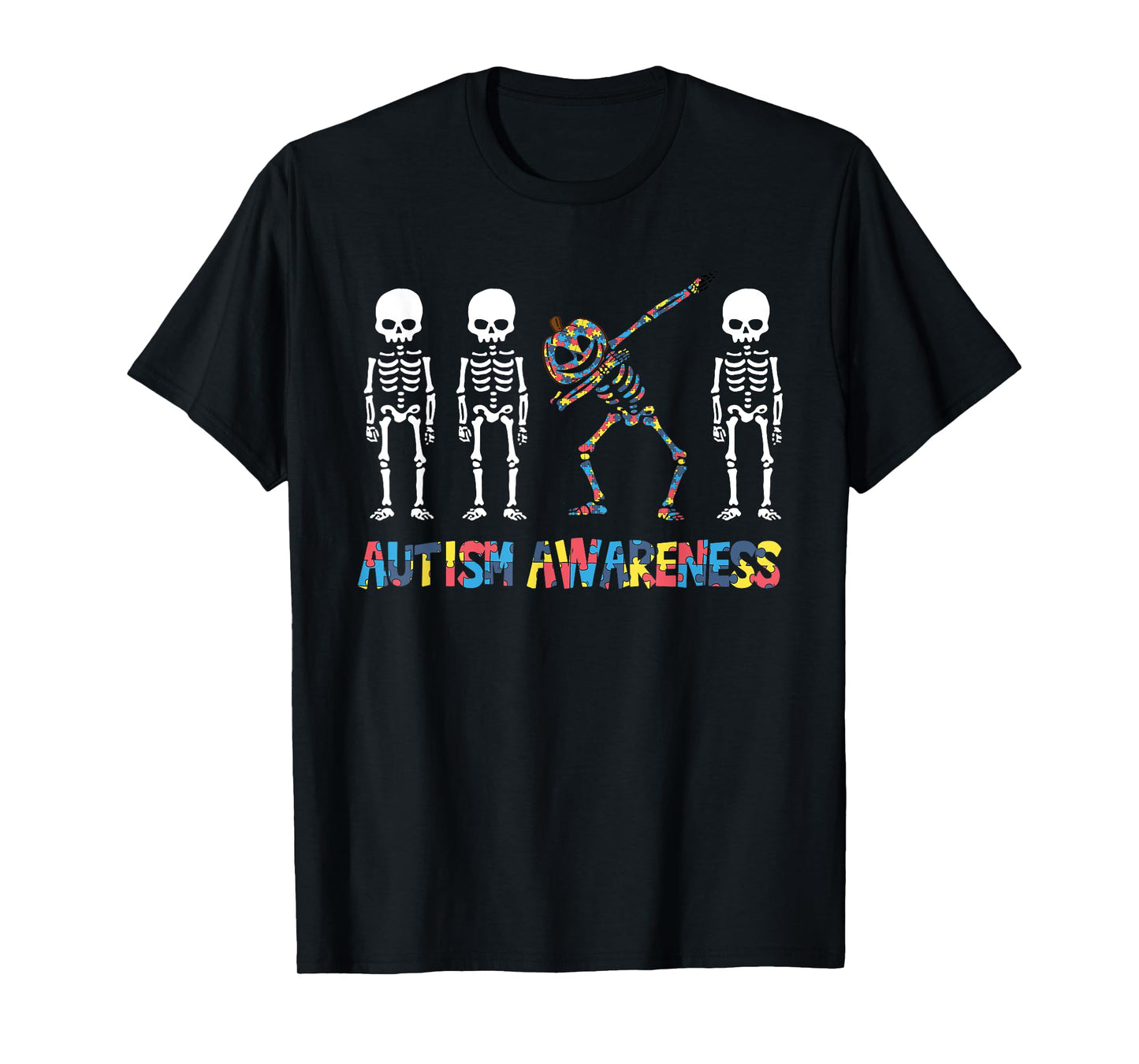 Dabbing Skeleton Pumpkin Autism Awareness Halloween T-Shirt