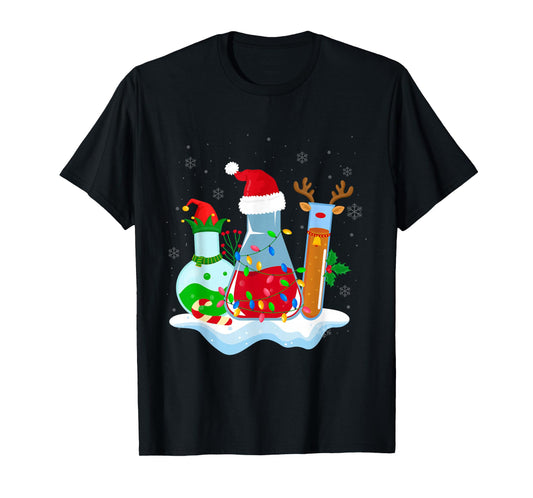 Chemical Laboratory Bottles Santa Reindeer Elf Christmas T-Shirt