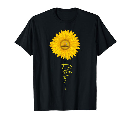 Libra Sunflower Zodiac Sign Floral Horoscope T-Shirt