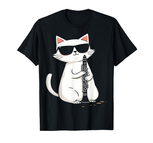 Cool Cat Playing Clarinet Funny Musician T-Shirt