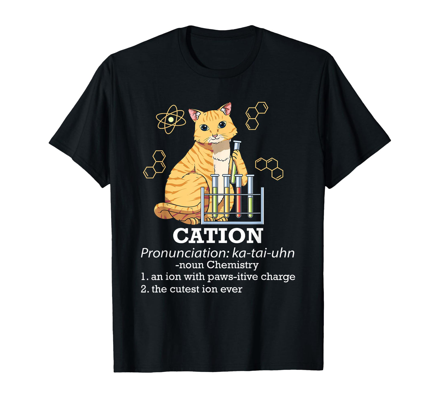 Cation - Funny Chemistry Humor Science Teacher Cat Pun Men Women Kids T-Shirt