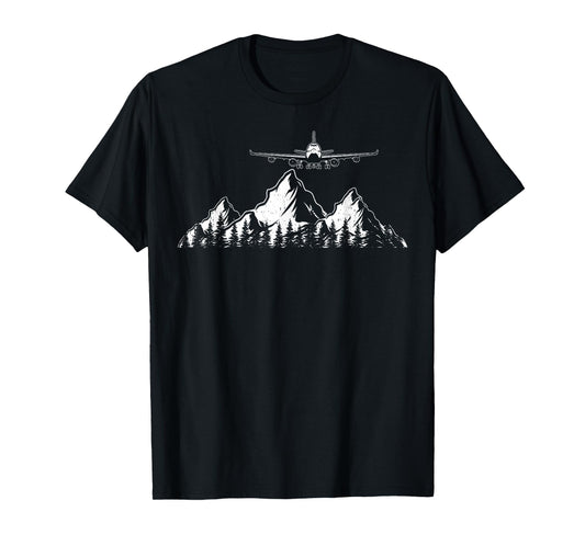 Airplane Over Mountains Funny Pilot Aviation Men Women Kids T-Shirt
