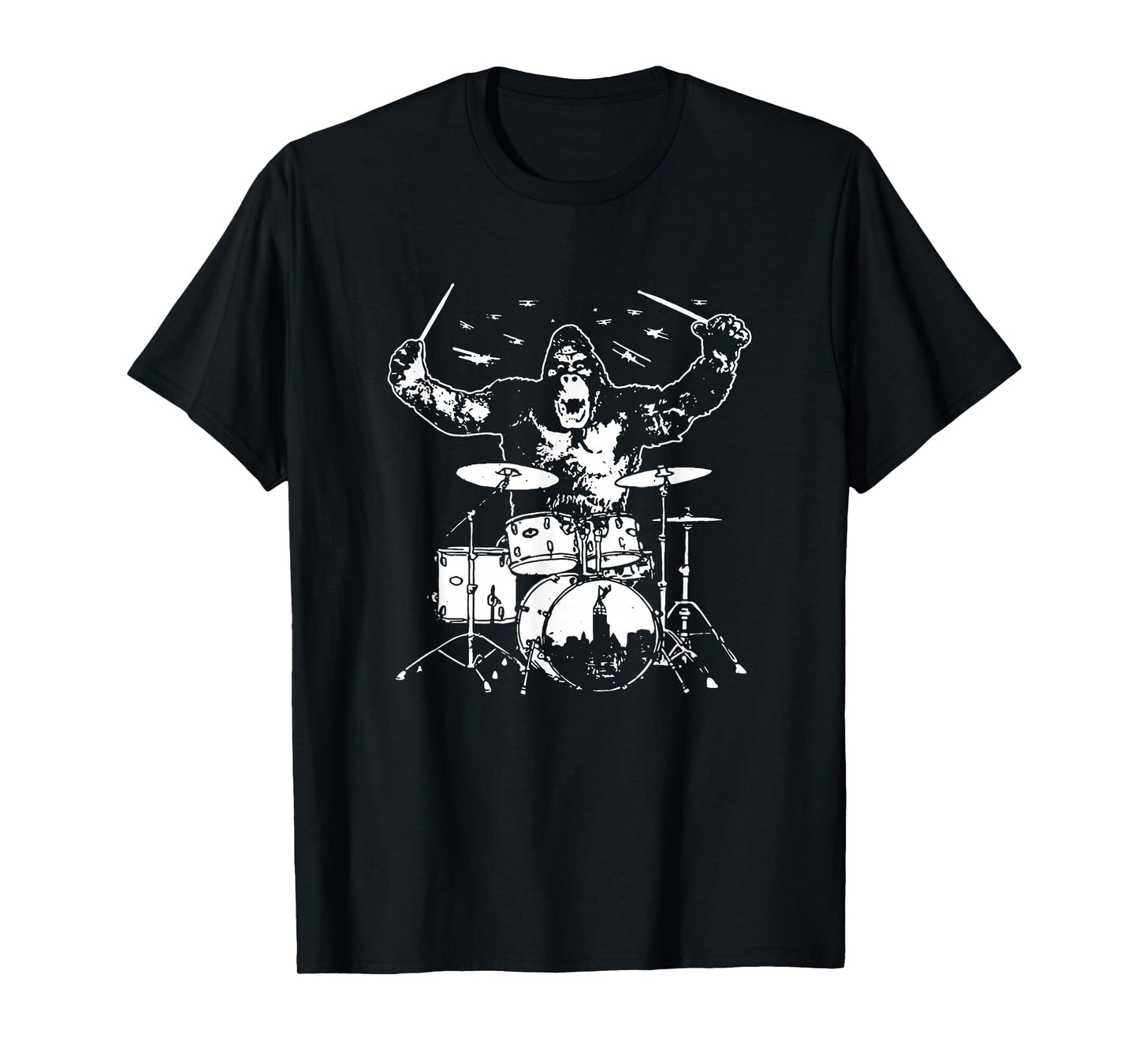 Funny King Rock Gorilla Monster Playing Drum Set Gift T-Shirt