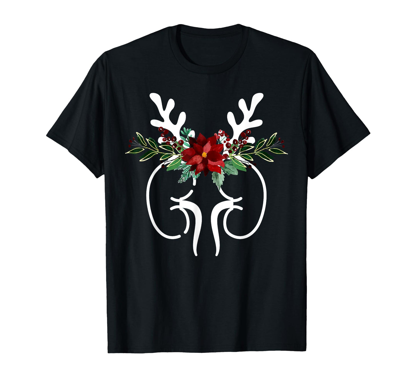 Anatomy Kidney Floral Reindeer Christmas Dialysis Nurse T-Shirt
