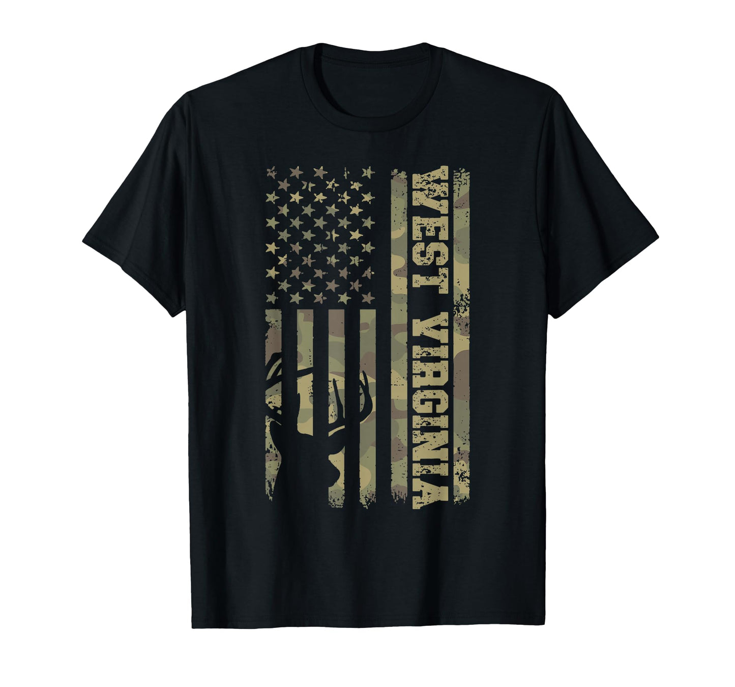 West Virginia Deer Hunter Vintage Deer Hunting Camo USA Flag T-Shirt