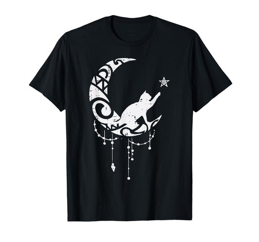 Crescent Moon Cat Star Mystical Celestial Women Girls Kids T-Shirt