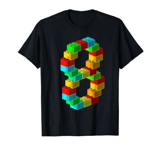 Cute Block Building 8th Birthday Gift 8 Years Old Boys Girls T-Shirt