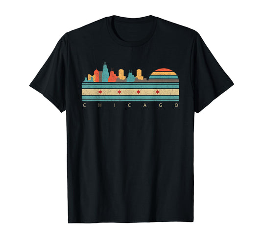 Chicago Flag Skyline Vintage Illinois City Retro Souvenir T-Shirt