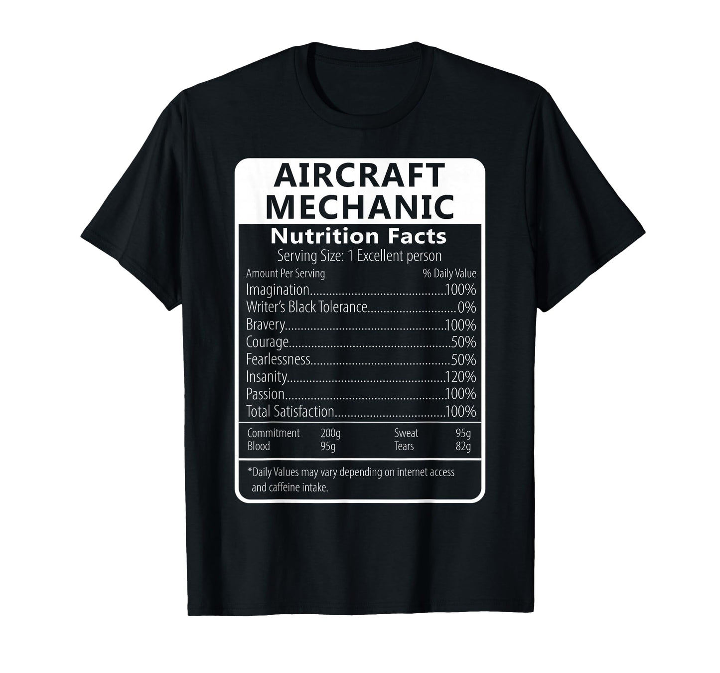 Aircraft Mechanic Nutrition Facts Sarcastic T-Shirt