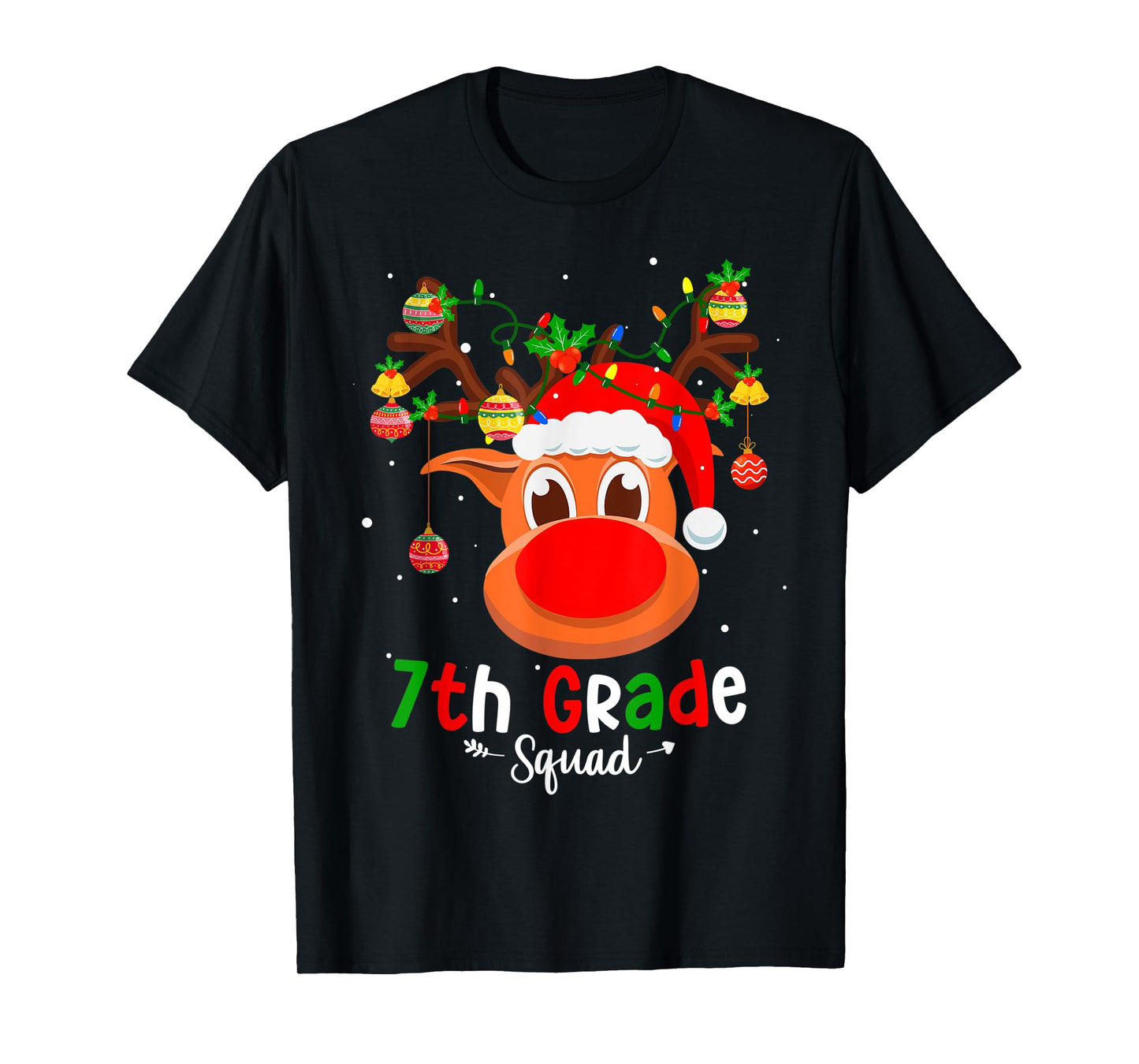 7th Grade Squad Plaid Reindeer Santa Hat Teacher Christmas Men Women Kids T-Shirt