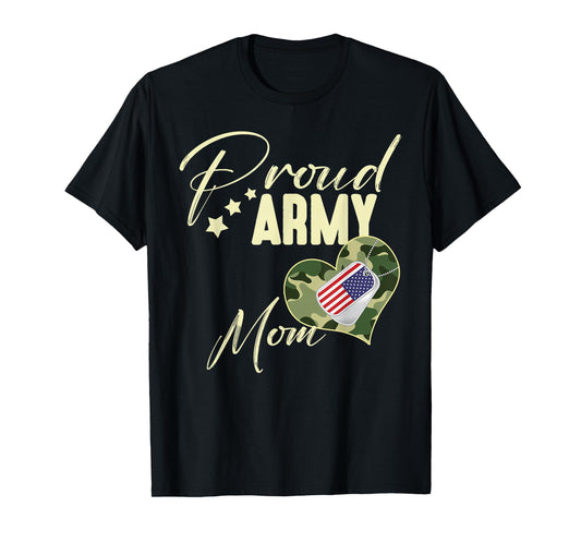 Proud Army MOM Camouflage Dog Tag USA American Flag T-Shirt