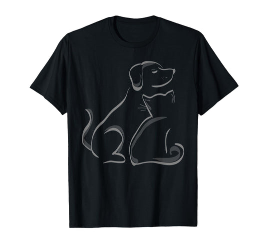 A cat and a Dog Silhoutte Friendship t-Shirt T-Shirt