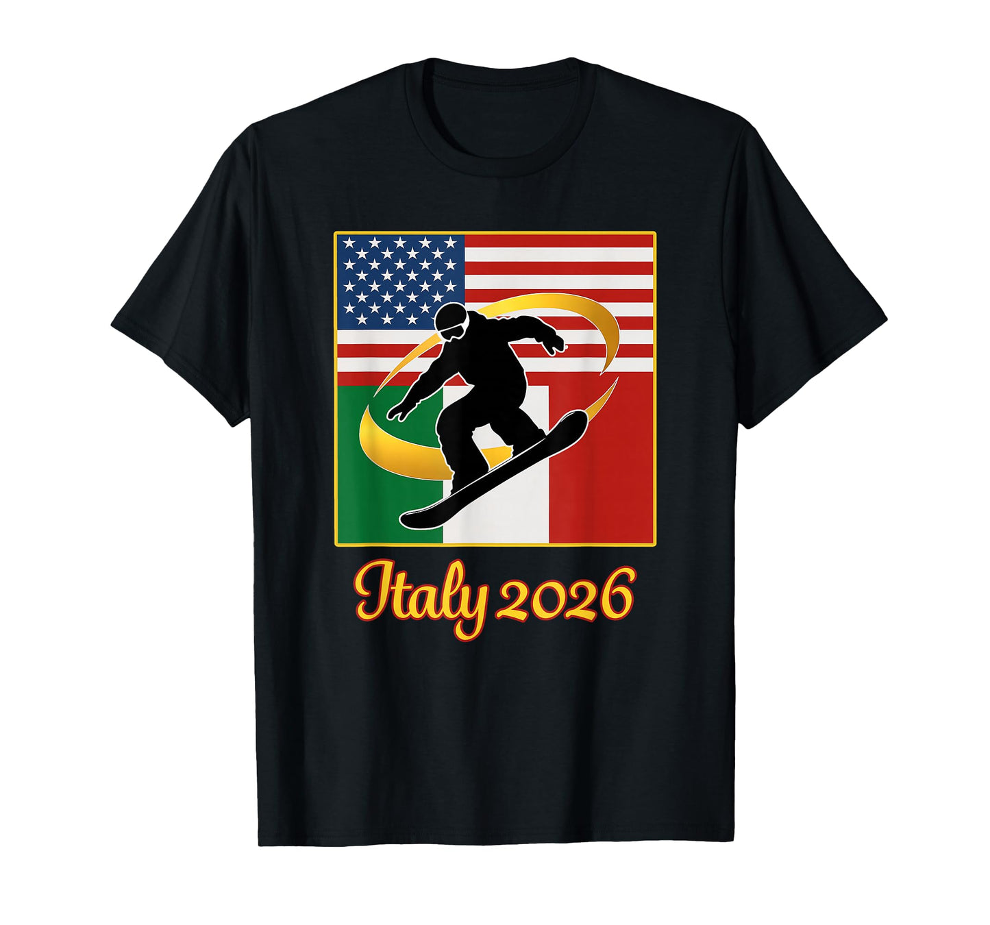 Italy 2026 Snow Board 2026 USA Italy Flags Winter Sports T-Shirt
