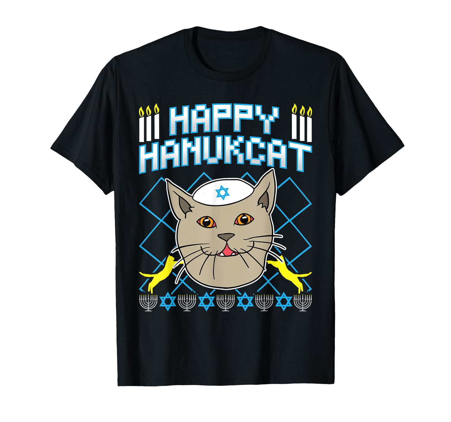 Happy Hanukcat Hannukah Jewish Cat Ugly Christmas Sweater Men Women Kids T-Shirt