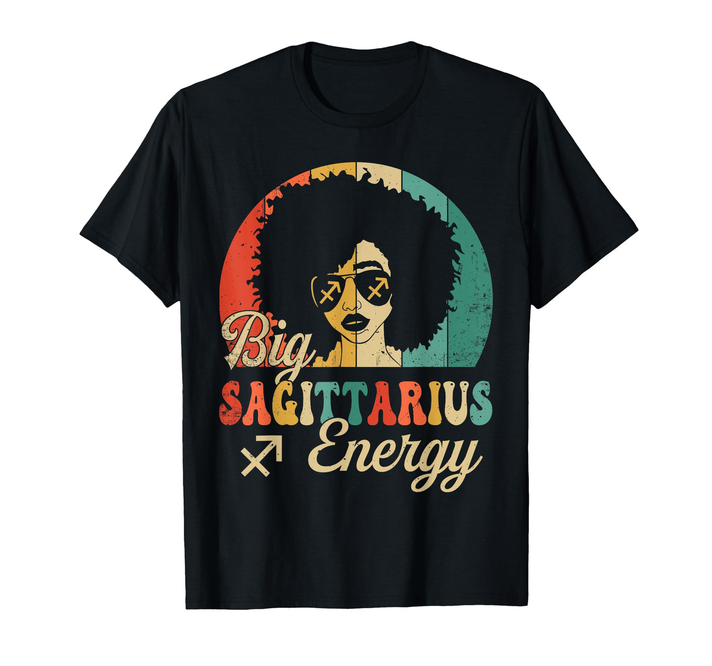 Big Sagittarius Energy Afro Woman Retro Sunset Zodiac Sign T-Shirt