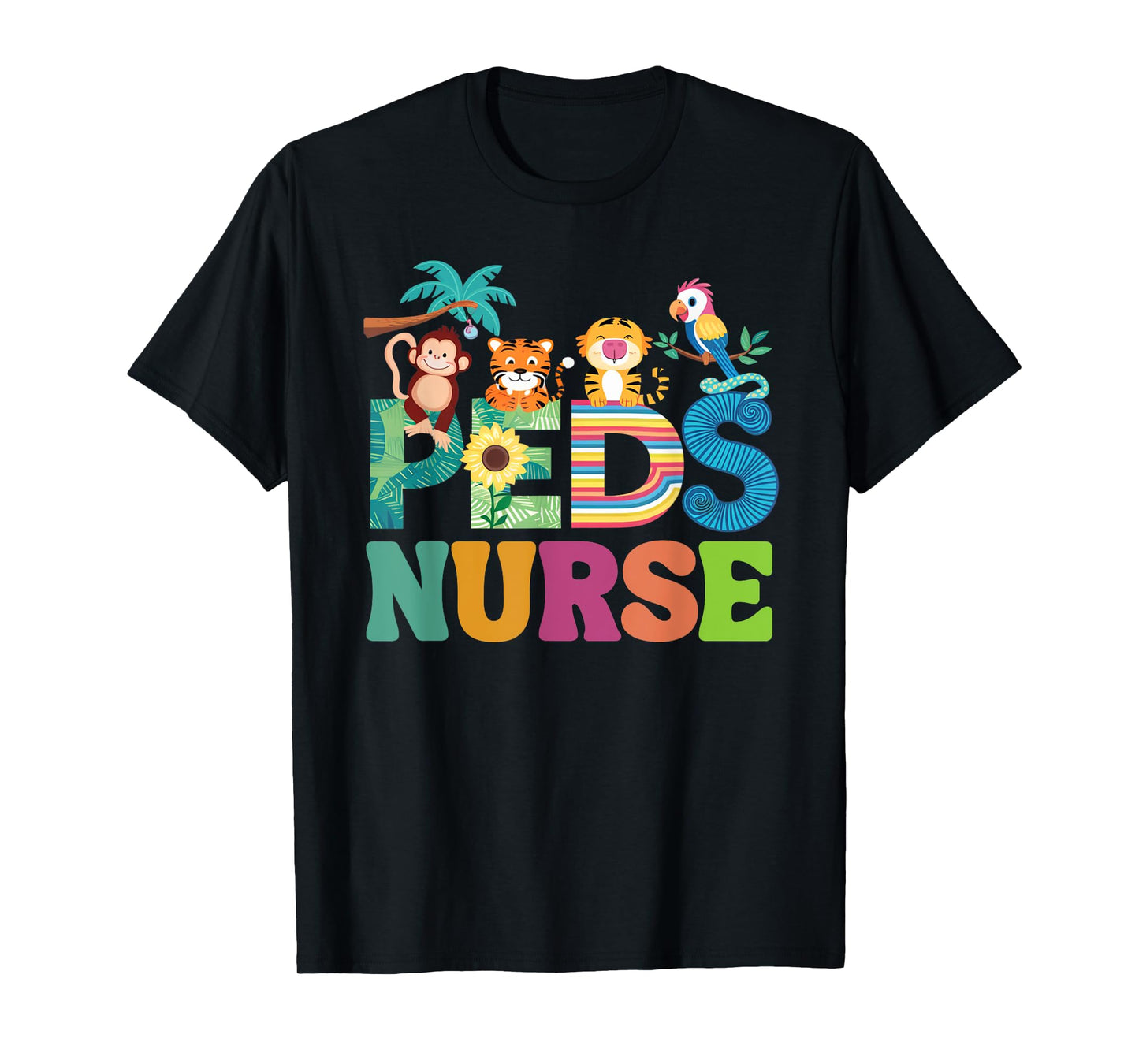 Colorful Peds Nurse Cute Animals PEDS Oncology Nurse T-Shirt