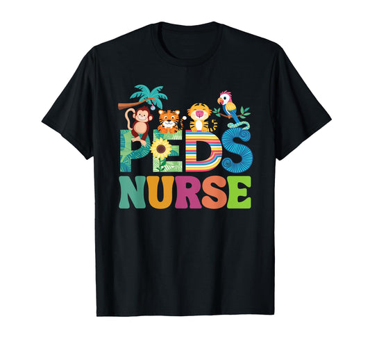 Colorful Peds Nurse Cute Animals PEDS Oncology Nurse T-Shirt
