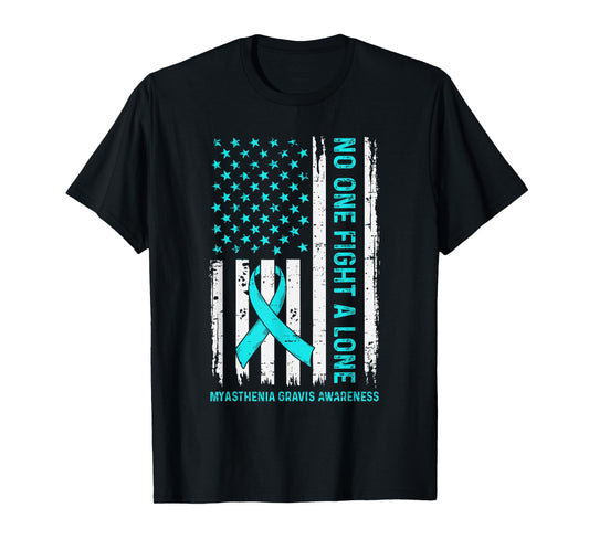 Myasthenia Gravis Awareness USA Flag Teal Ribbon MG Warrior T-Shirt