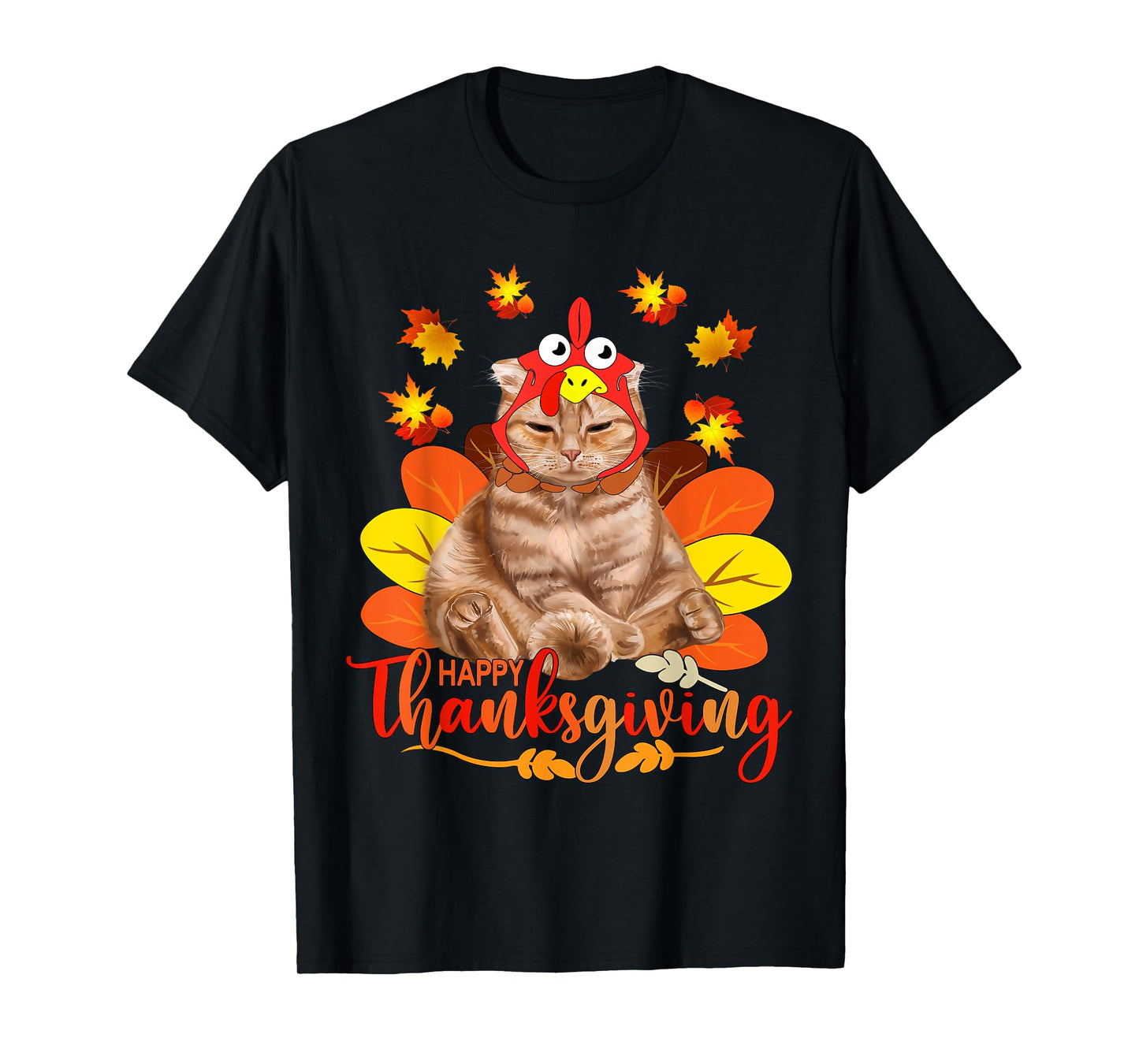 Happy Thanksgiving Tee Cat Turkey Christmas Day Tee T-Shirt