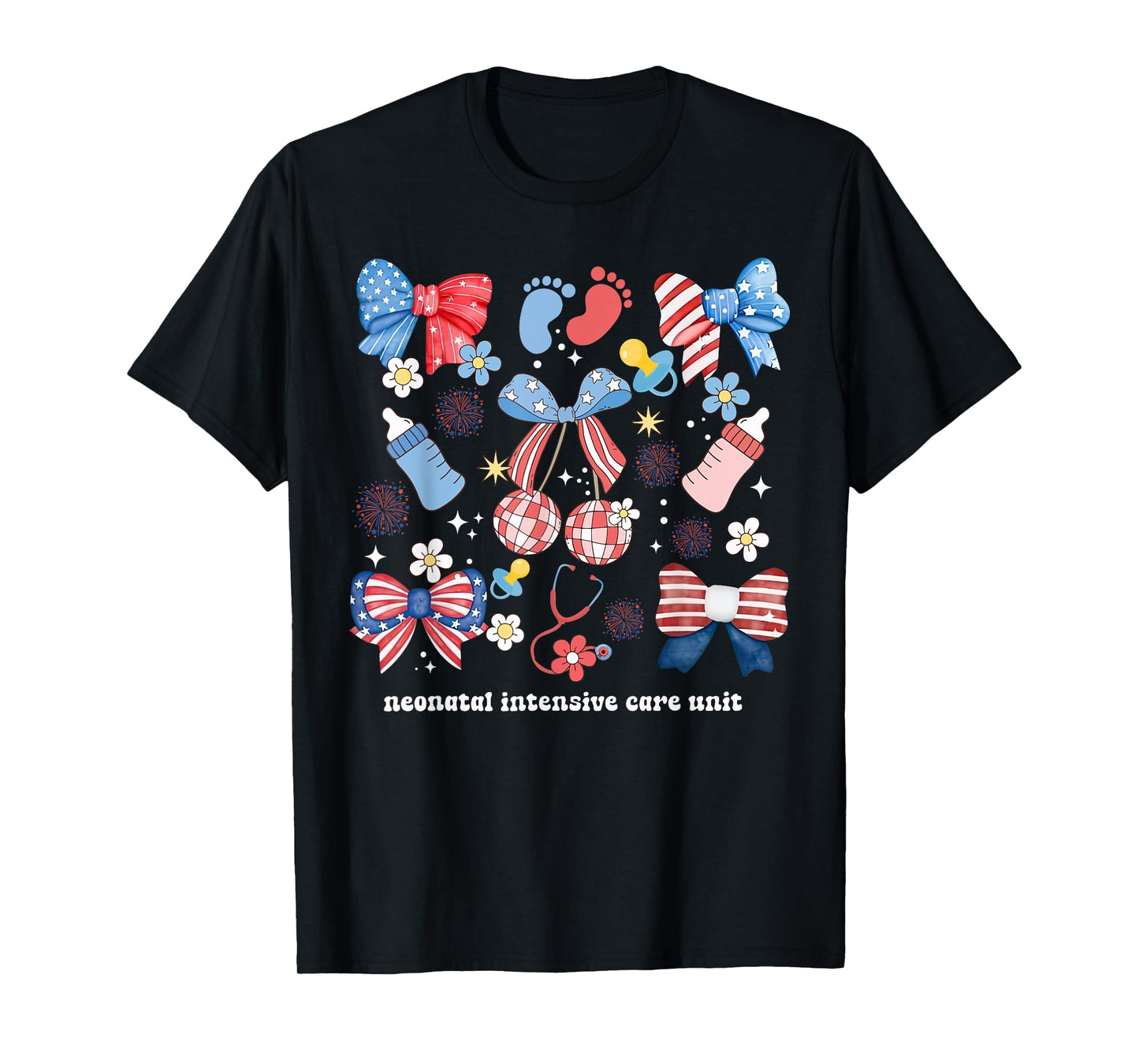 4th of July Neonatal ICU Nurse Coquette Bow NICU Nursing Women Men T-Shirt