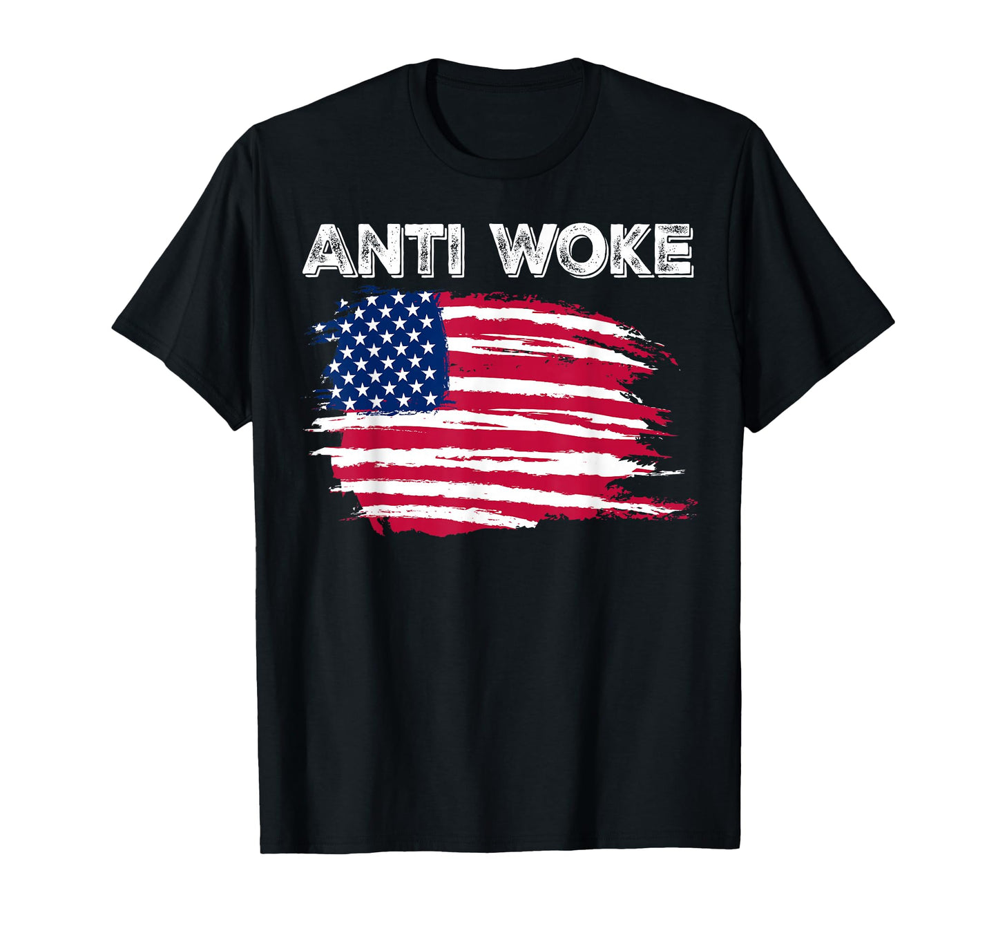 Anti Woke American Flag T-Shirt, Small, Black