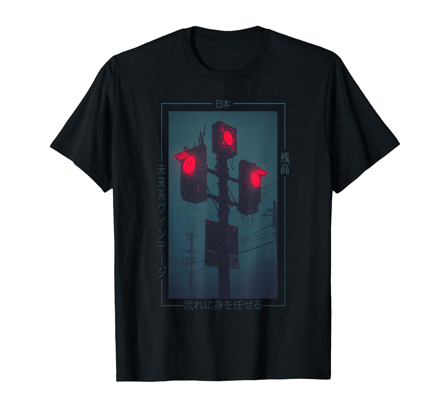 Cyberpunk Traffic Lights Japanese - Vaporwave Urban Art T-Shirt