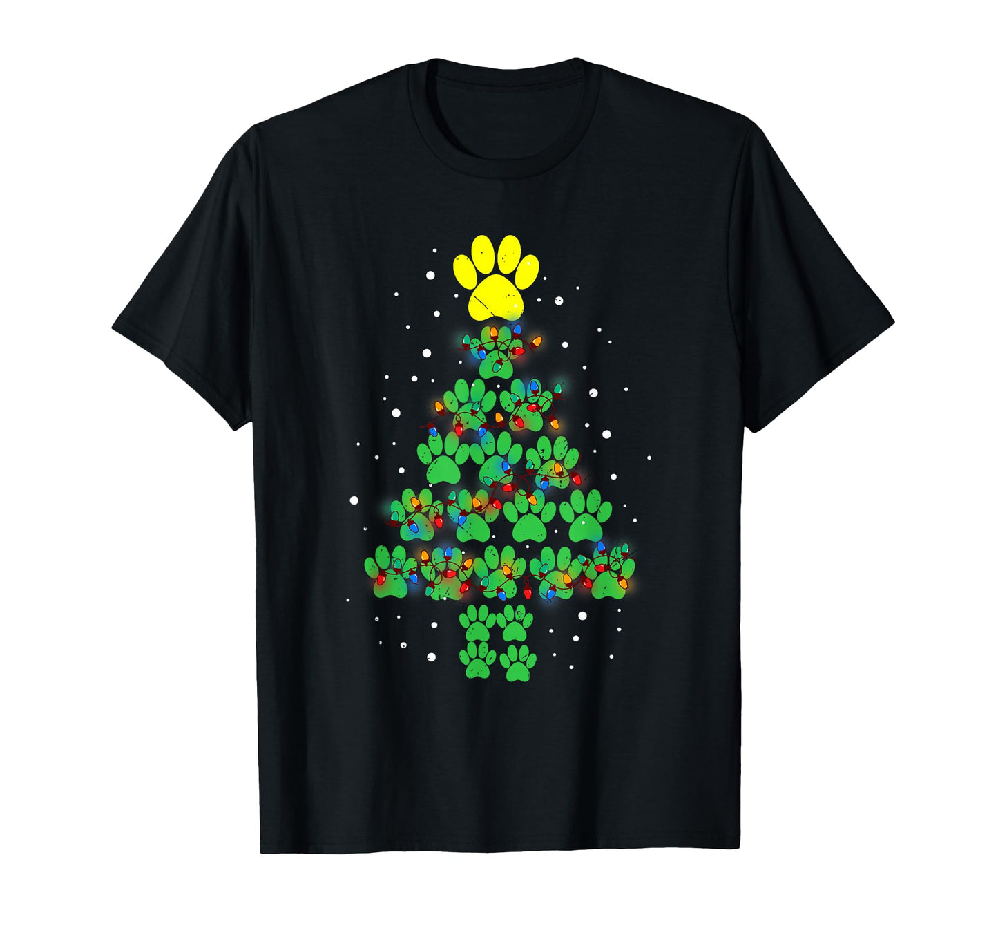 Paw Print Merry Christmas Tree Lights Dog or Cat Meow Xmas T-Shirt