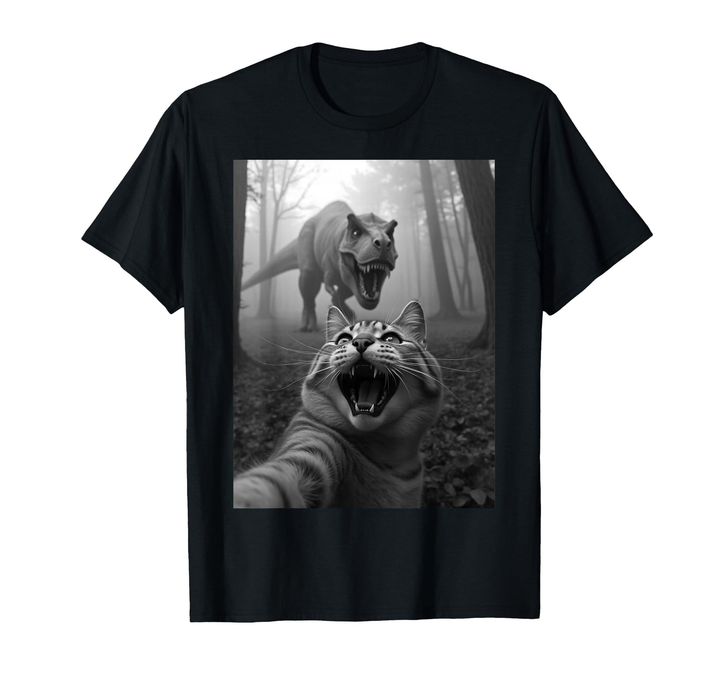 Cat Selfie With T-Rex Dinosaur T-Shirt