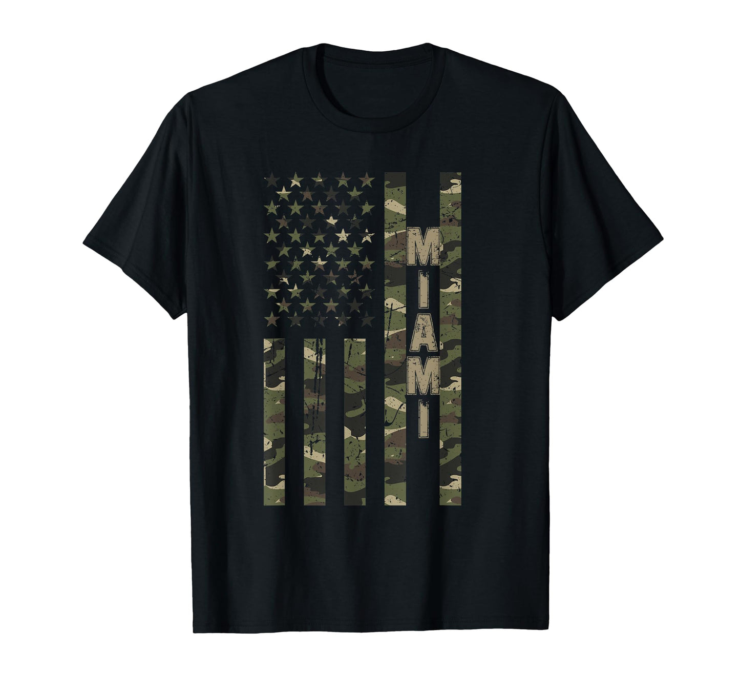 Miami United States Distressed Camo w US Flag T-Shirt