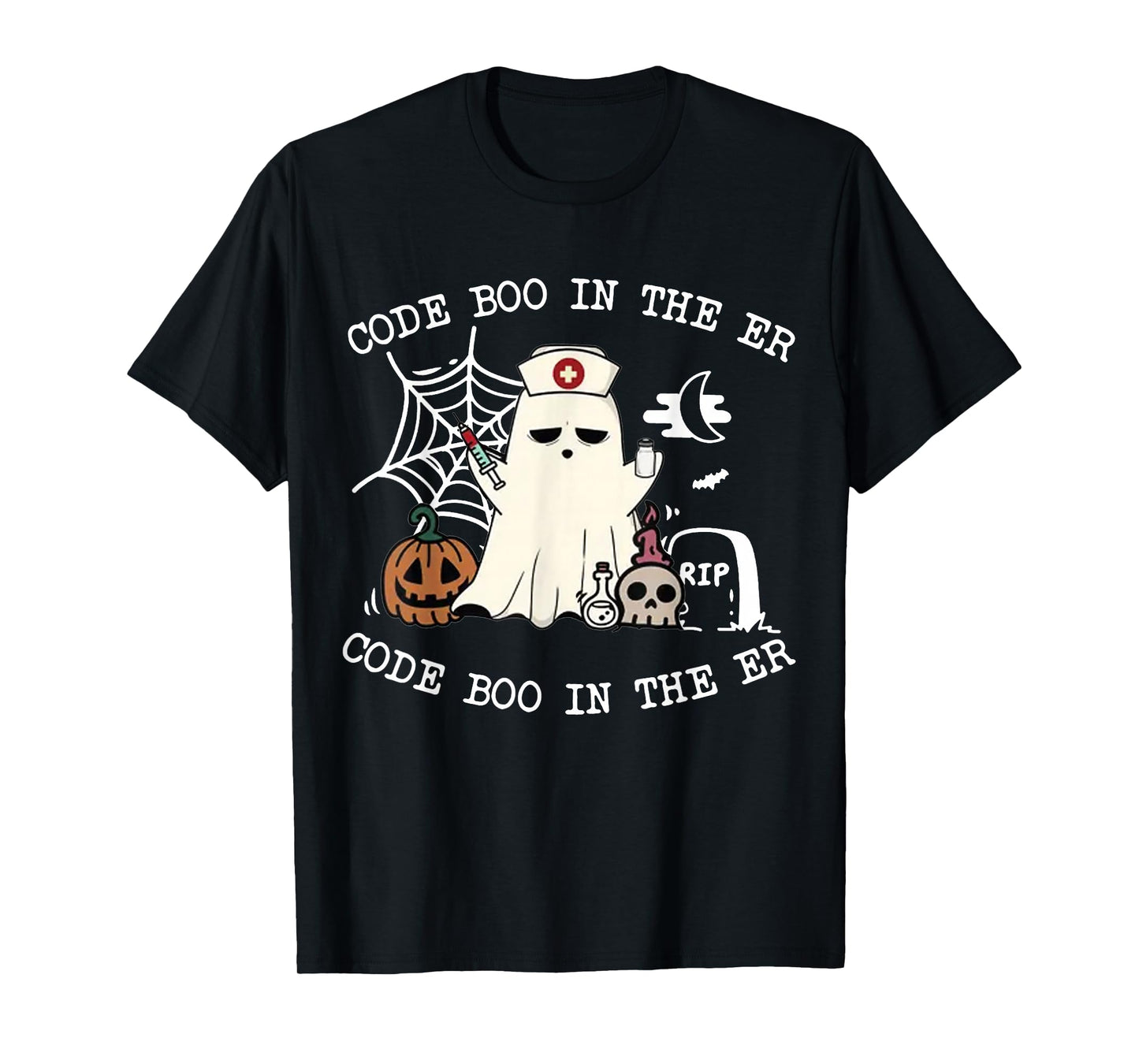 Code Boo in The ER Emergency Room Nurse Spooky Halloween T-Shirt
