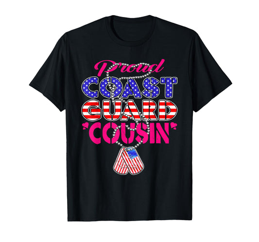 Proud US Coast Guard Cousin US Flag Dog Tag Military Family T-Shirt for Men Women Kids