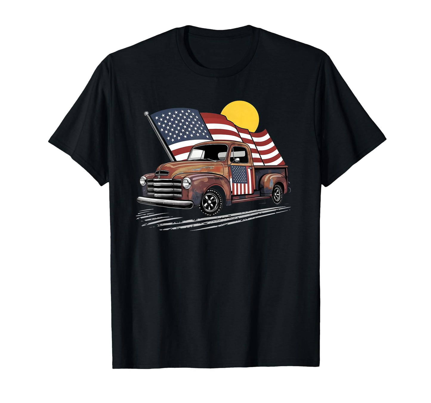 Classic Old Pickup Truck American Flag 4th of July Patriotic T-Shirt