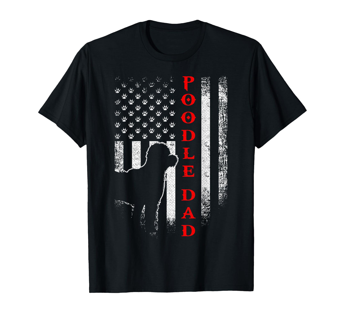 Vintage USA American Flag Proud Poodle Dad Silhouette Funny Women Men T-Shirt