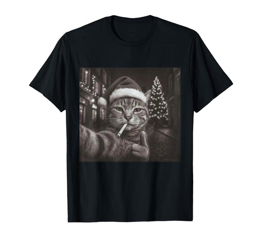 Christmas Smoking Cat Meme Funny Cigarette Cat Animal Lovers T-Shirt