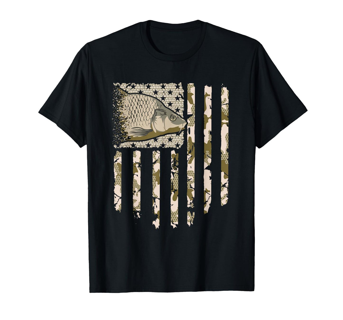 Carp Fishing Camo American Flag Camouflage Fisherman Vintage T-Shirt