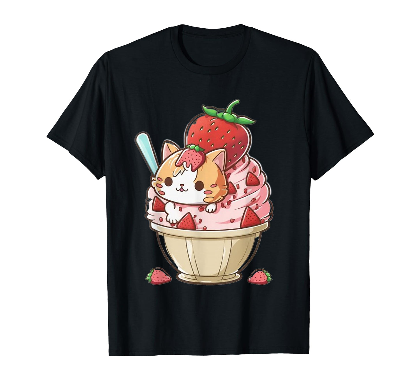 Strawberry Ice Cream Sundae Kitten Gelato Berry Cat Sorbet T-Shirt