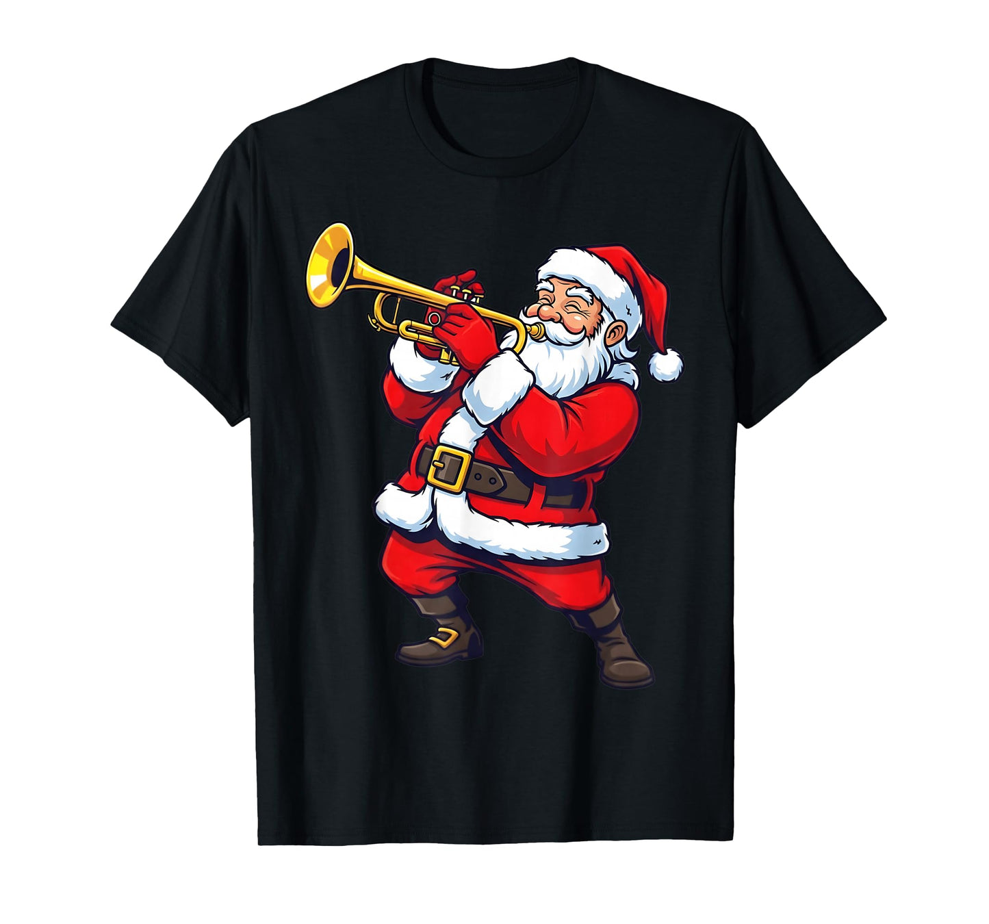 Trumpet Marching Band Musician Christmas Santa Playing Music T-Shirt