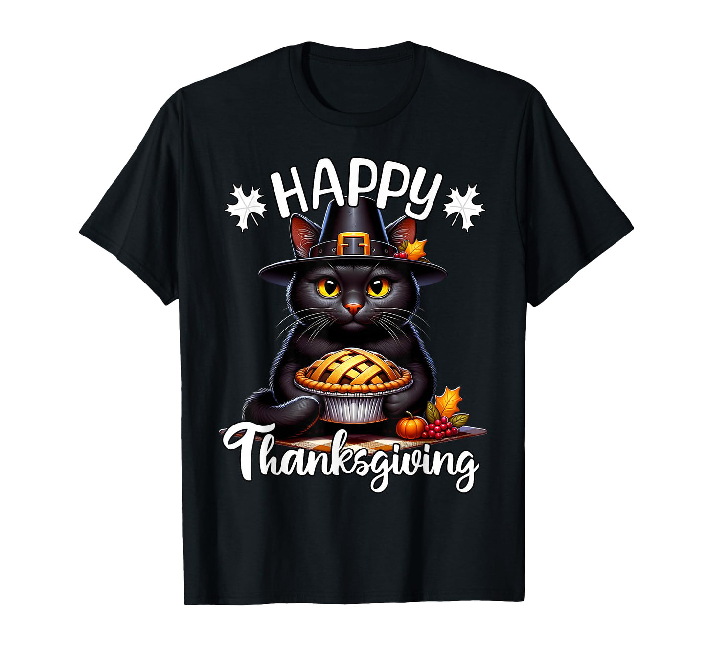 Black Cat Happy Thanksgiving Black Cat T-Shirt