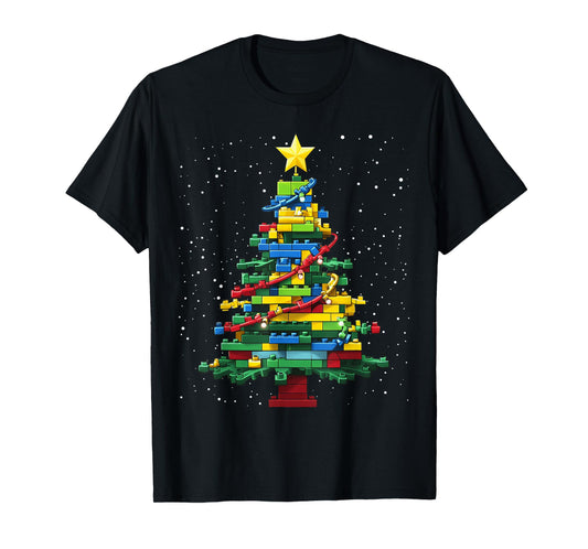 Christmas Tree Block Brick Building Xmas Master Builder Kids T-Shirt