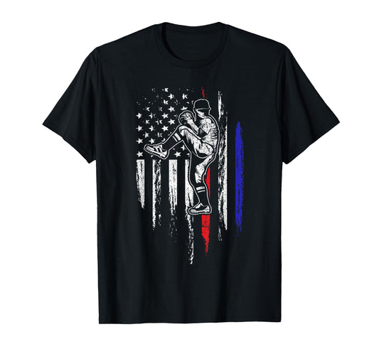Baseball American Flag Pitcher USA Pitching 4th of July Gift T-Shirt
