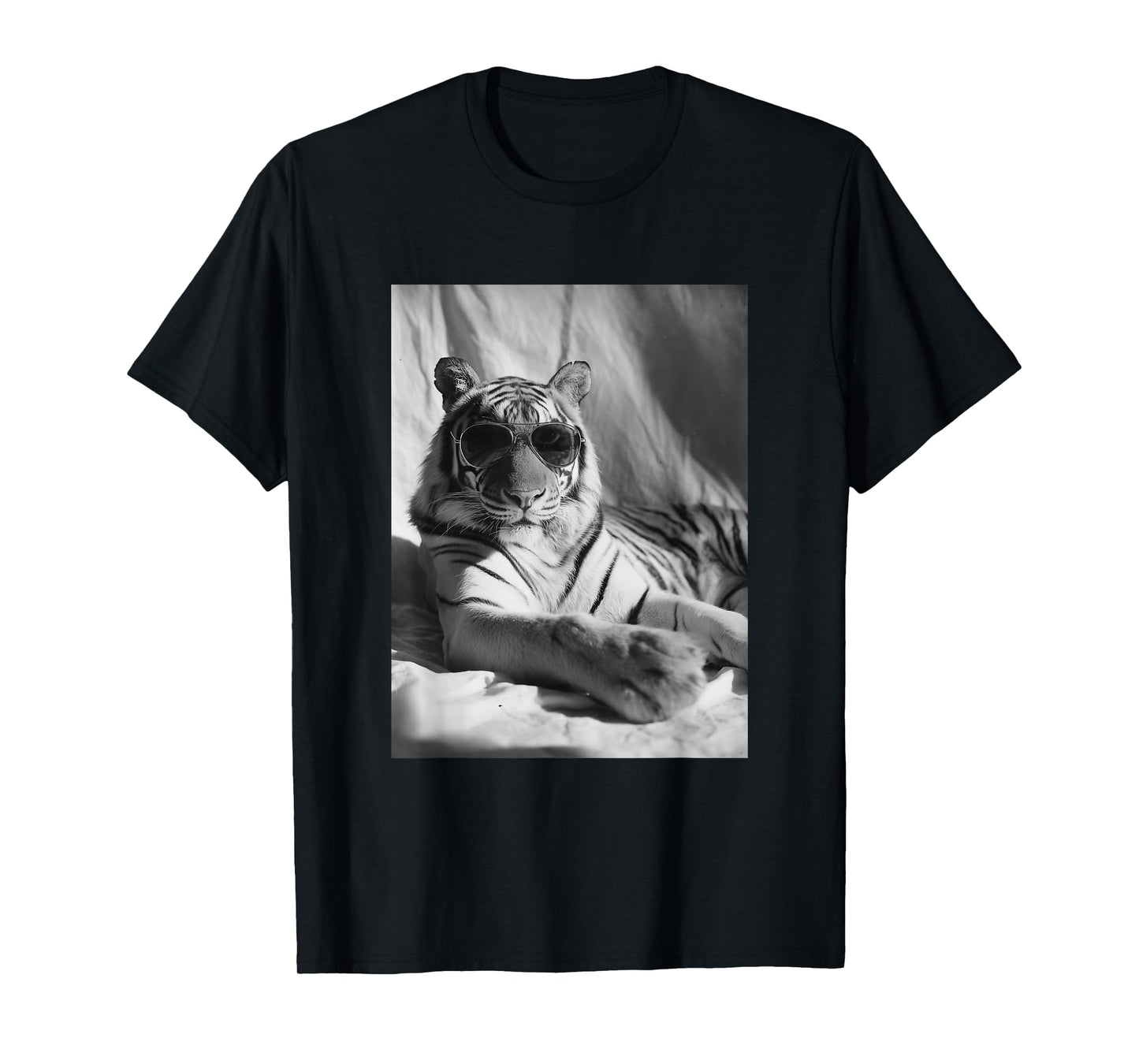 Elegant Tiger with Sunglasses Feline Animal Photography T-Shirt