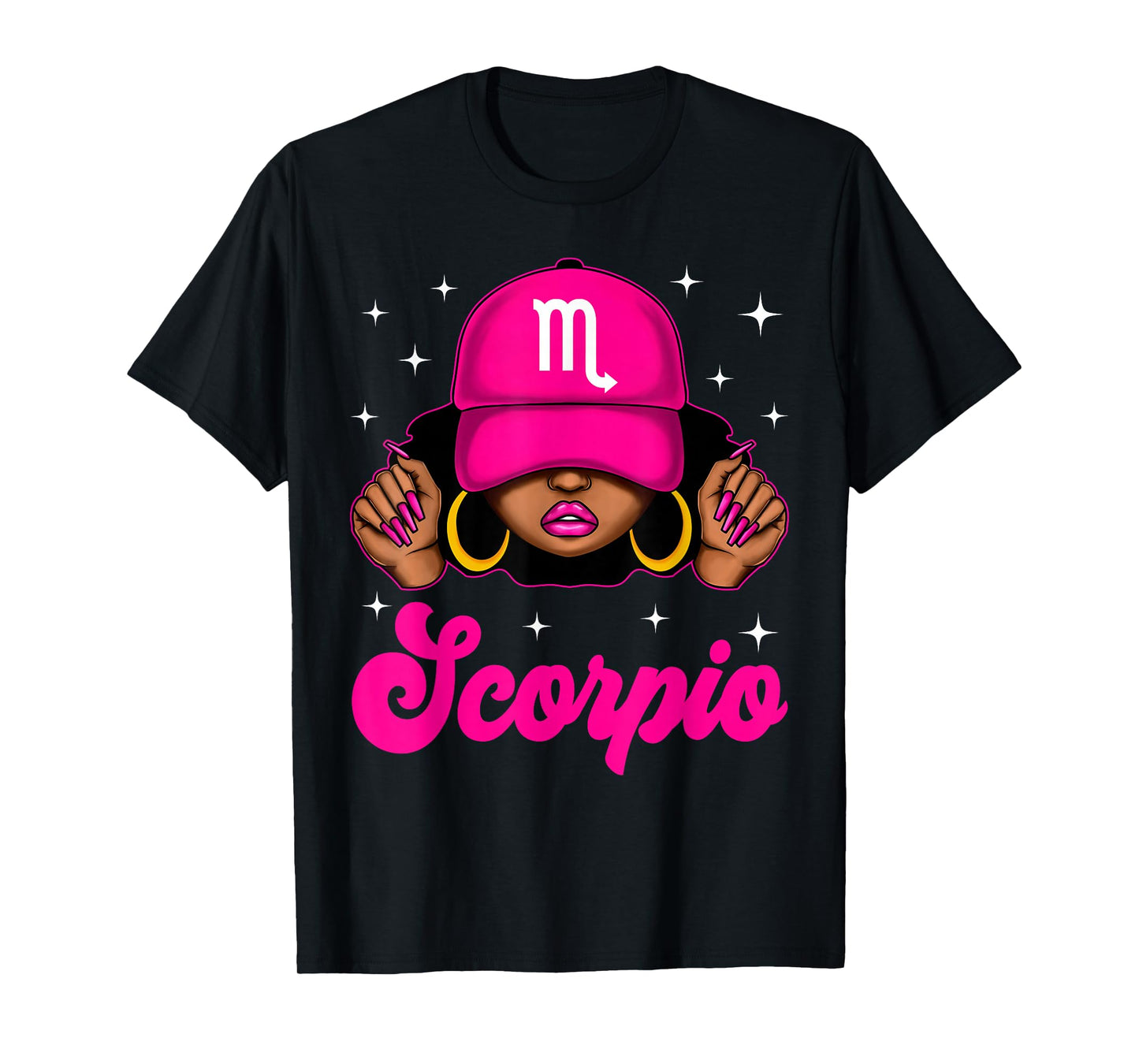 Scorpio Girl Sassy Black Woman with Cap Zodiac Birthday T-Shirt