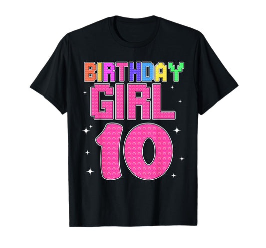 10th Birthday Girl Master Builder 10 Year Old Block Building T-Shirt